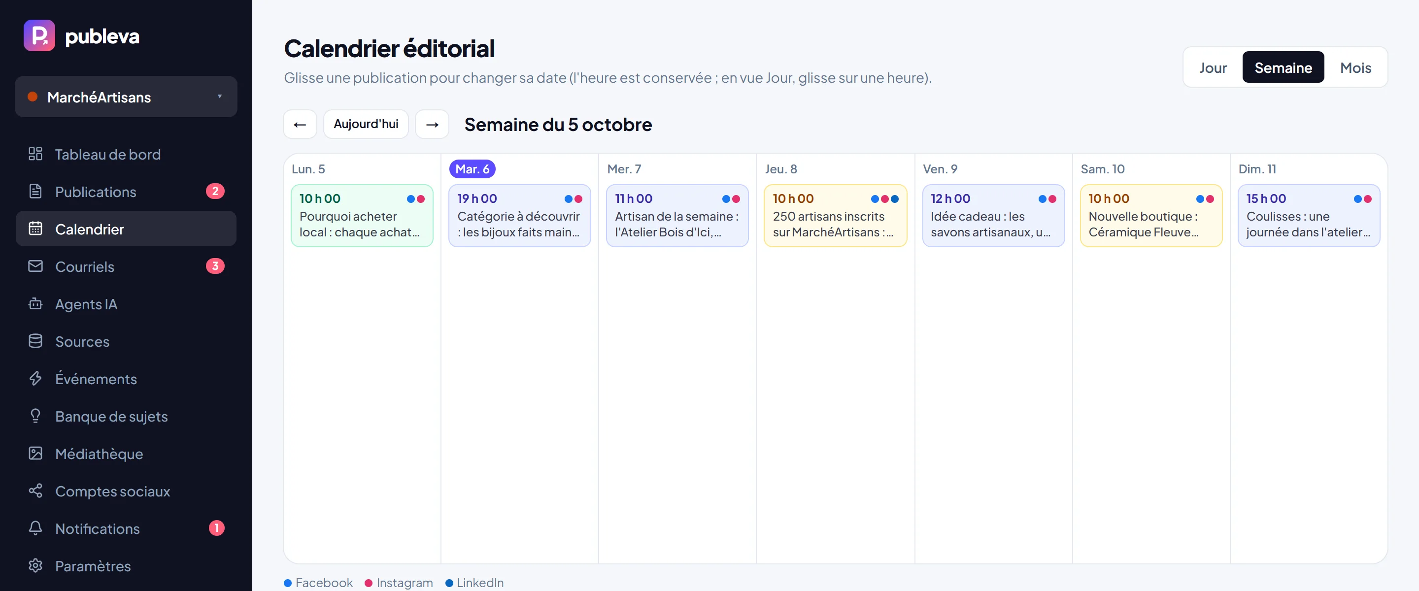 Le calendrier éditorial